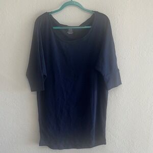 Zaggora Navy Blue 100% Cotton Scoop Neck 3/4 Sleeve Top XL London Design